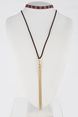 Tribal Inspired Long Choker Tassel Necklace 6EBA7